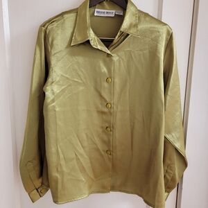 Vintage Green Long Sleeve Button Down Blouse